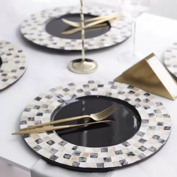 Best Gold And Black Placemats set of 6 Plaid Shell - Image 3