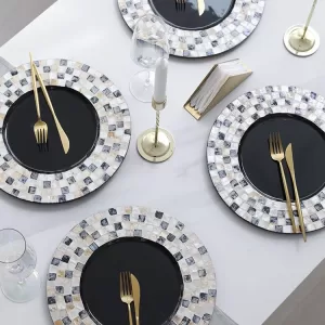 Best Gold And Black Placemats set of 6 Plaid Shell