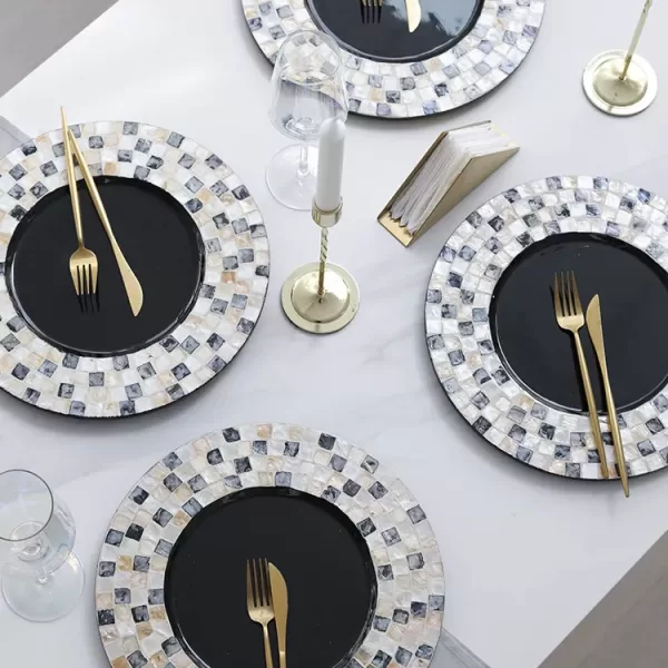 Best Gold And Black Placemats set of 6 Plaid Shell