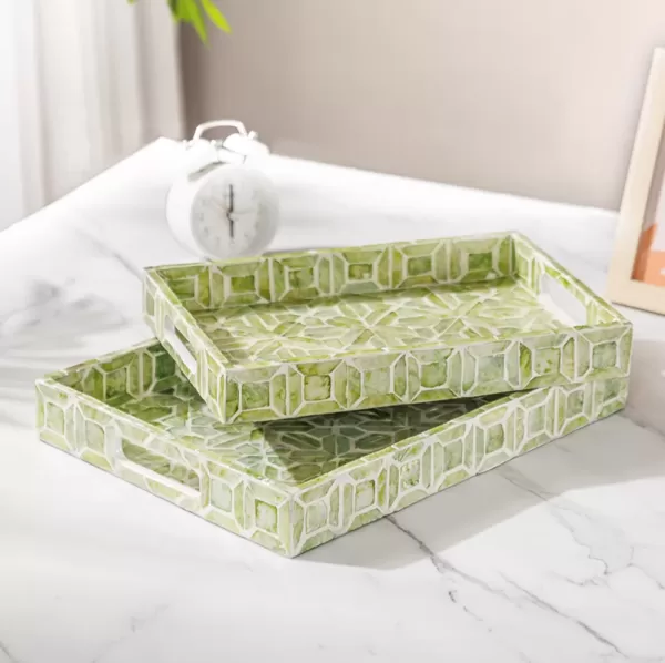 Light Green Geometric Shell Accent Tray-Q - Image 3