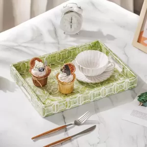 Light Green Geometric Shell Accent Tray-Q