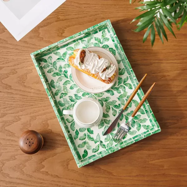 Green Leaf Shell Accent Tray-R