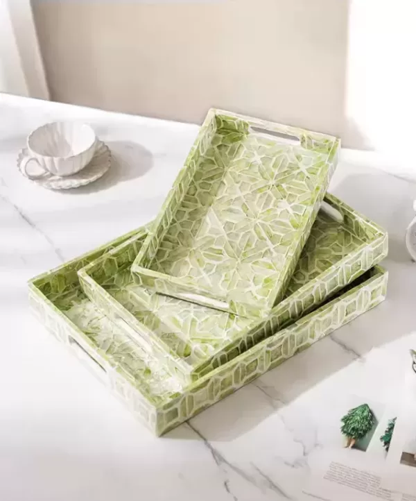 Light Green Geometric Shell Accent Tray-Q - Image 2