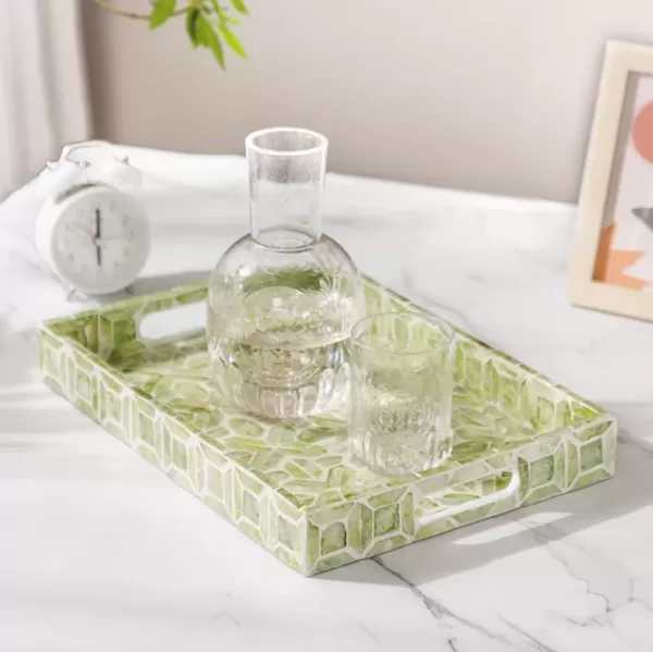 Light Green Geometric Shell Accent Tray-Q - Image 4