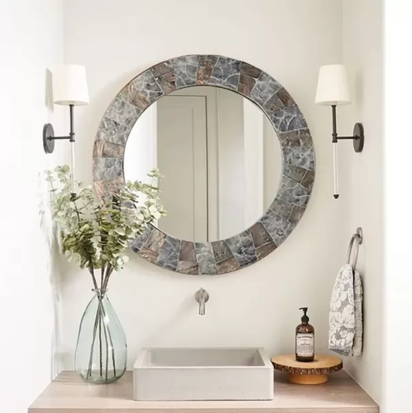 Light color shell mirror dresser mirror round decorative wall mirror home sink bathroom mirror M1 - Image 4