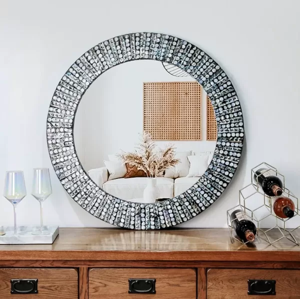 Light color shell mirror dresser mirror round decorative wall mirror home sink bathroom mirror M1